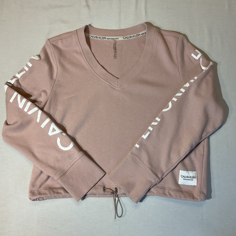 Calvin Klein Blush Pink Long Sleeve Cropped‎ Sweatshirt Cinch Waist, Size L